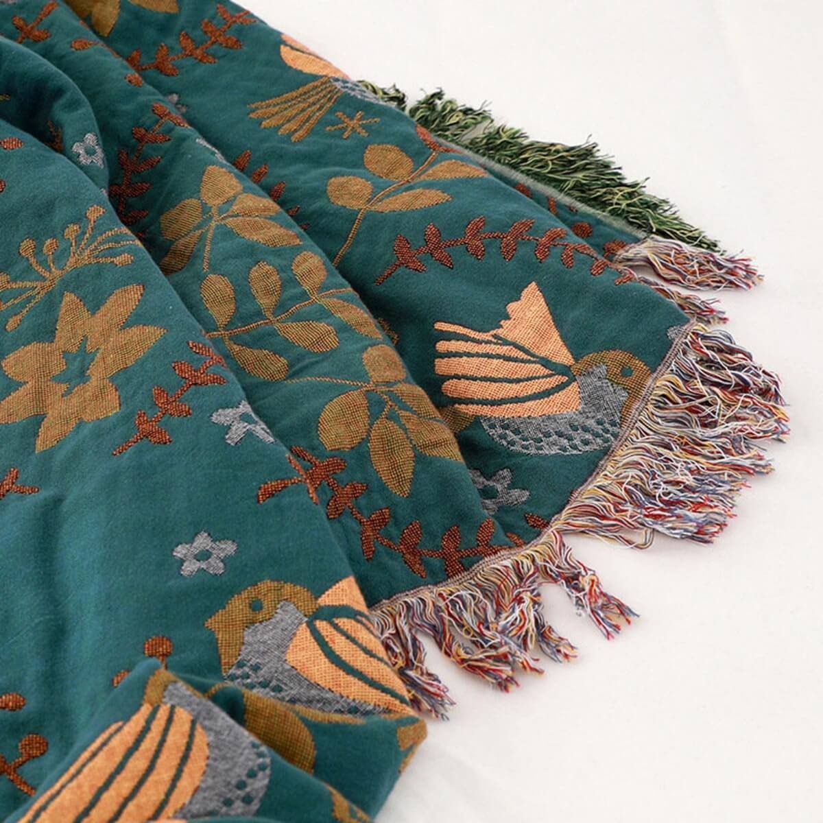 Reversible Scandinavian Throw Blanket - Bird Pattern