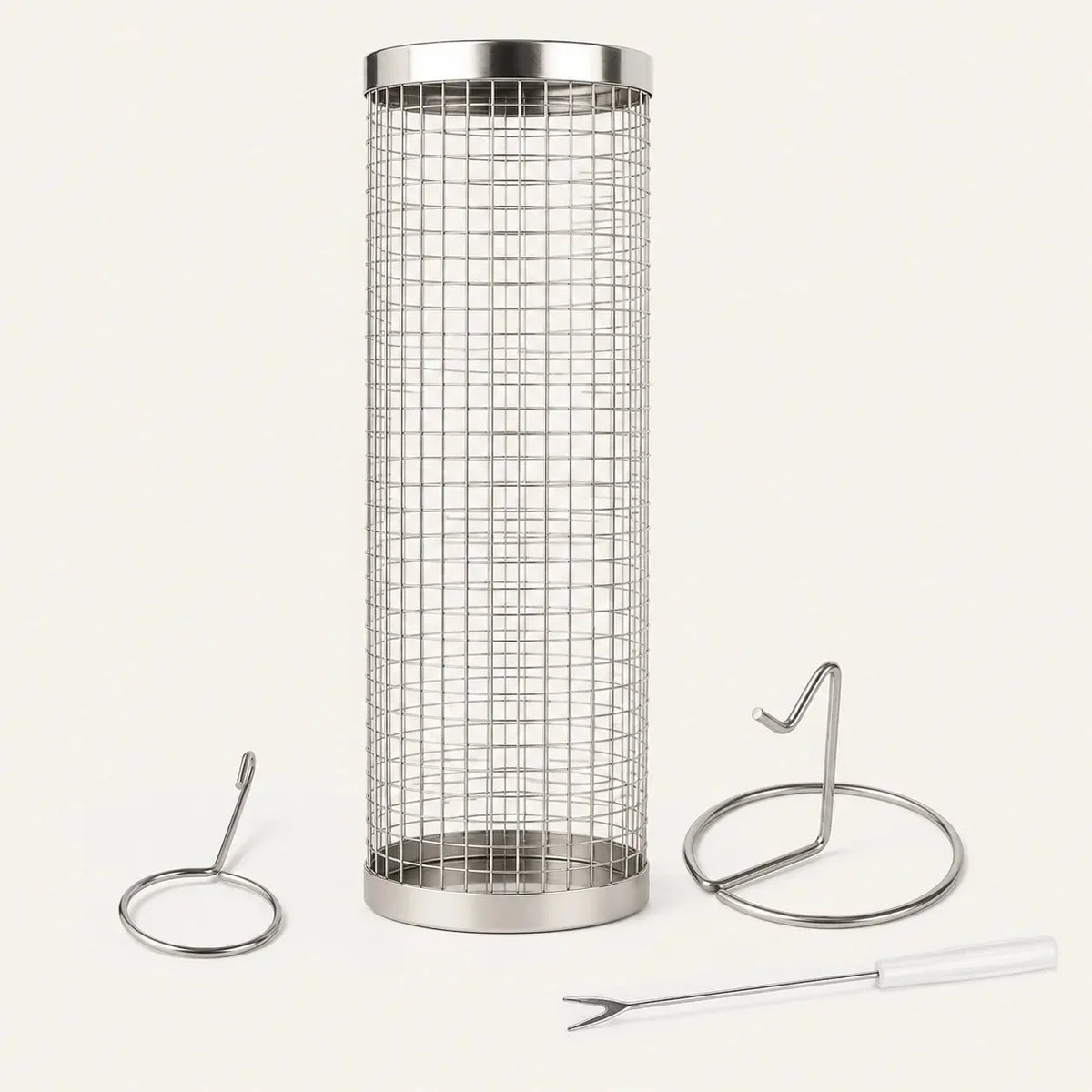 Rolling Stainless Steel Mesh Grill Basket with Hook