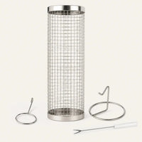 Rolling Stainless Steel Mesh Grill Basket with Hook