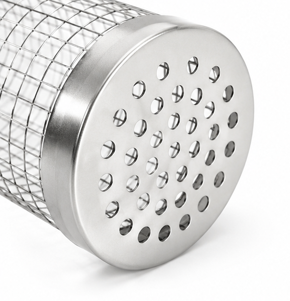 Rolling Stainless Steel Mesh Grill Basket with Hook