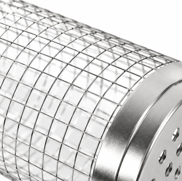 Rolling Stainless Steel Mesh Grill Basket with Hook