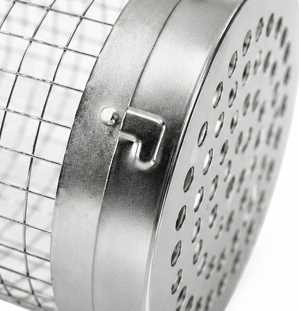 Rolling Stainless Steel Mesh Grill Basket with Hook