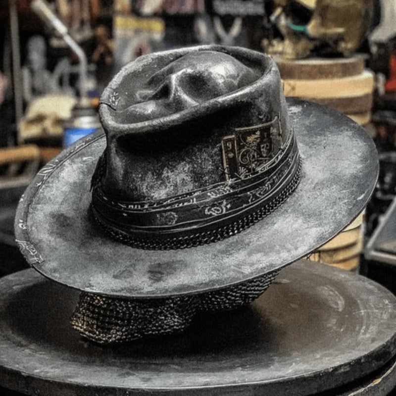 Round Leather Skull Pattern Hat