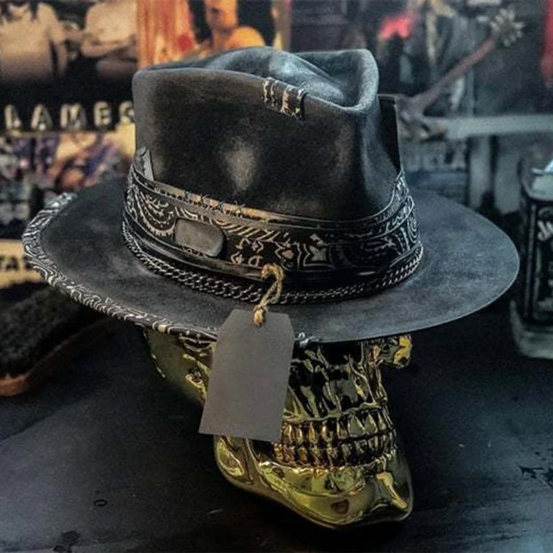 Round Leather Skull Pattern Hat