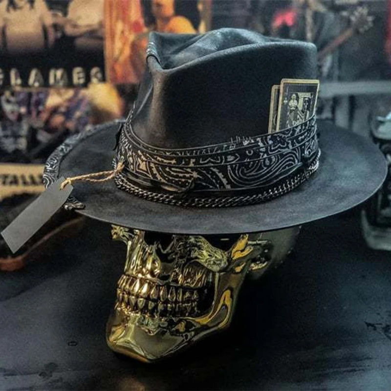 Round Leather Skull Pattern Hat