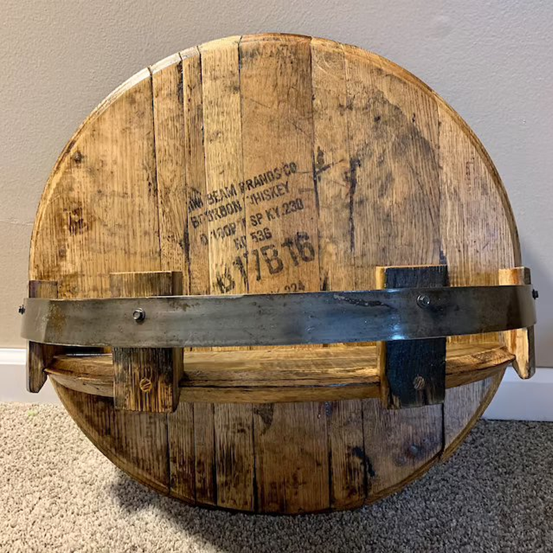 Round Rustic Solid Wood Whiskey Barrel Wall Shelf