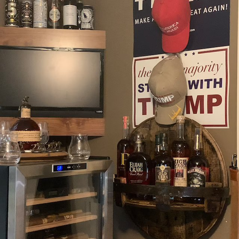 Round Rustic Solid Wood Whiskey Barrel Wall Shelf