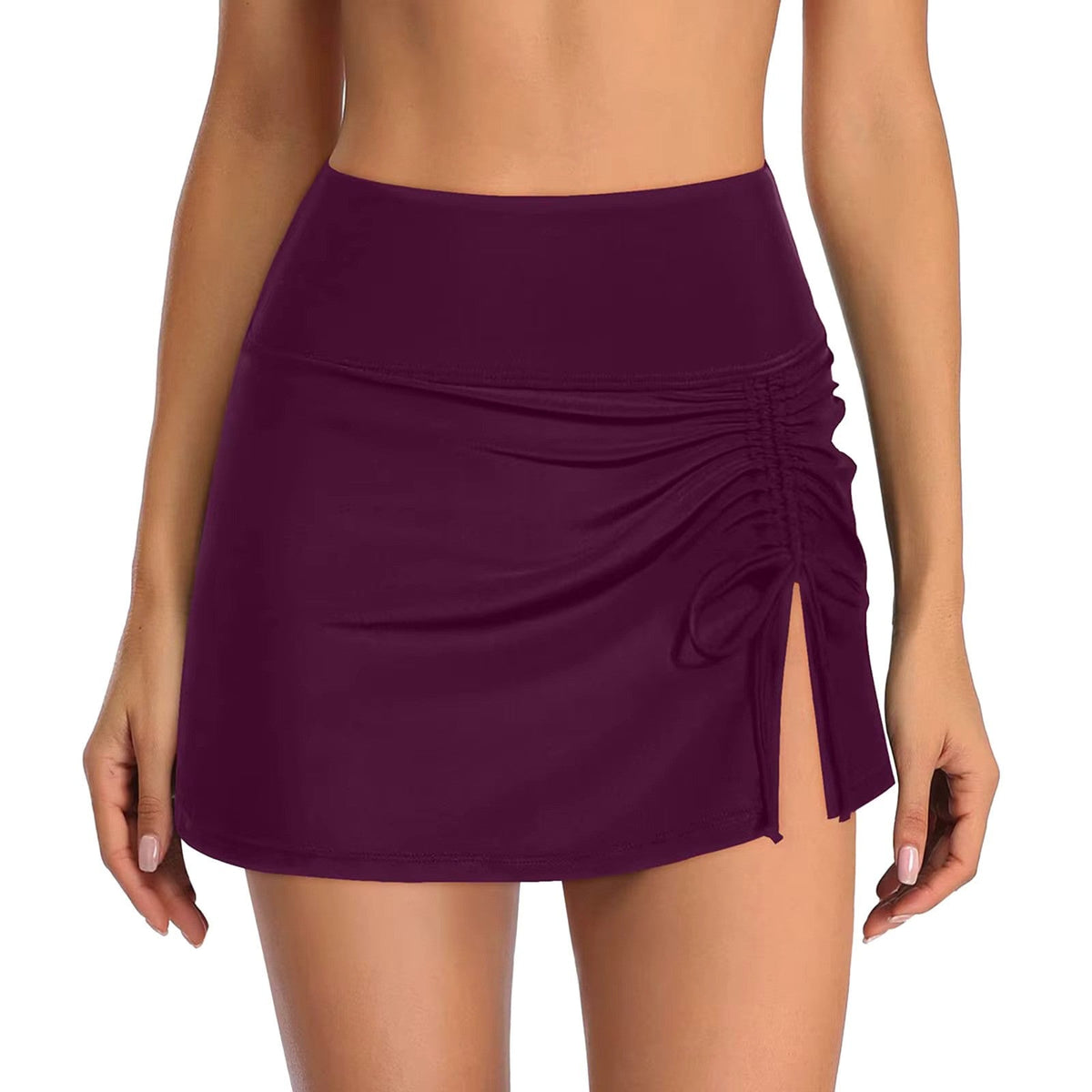 Ruched Swim Skirt with Side Slit