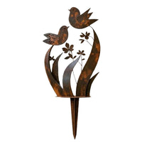 Rustic Bird and Wildflower Garden Stake
