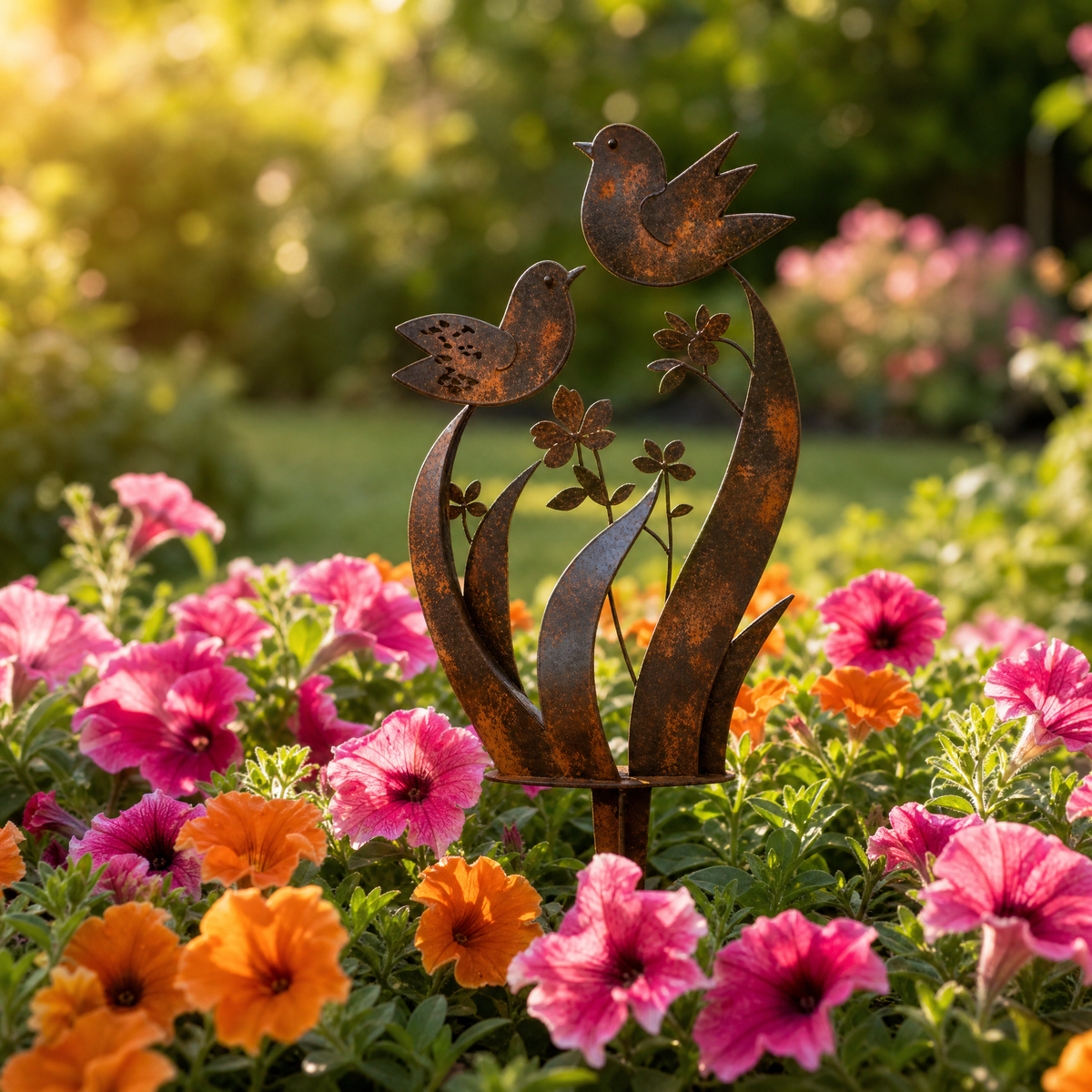 Rustic Bird and Wildflower Garden Stake