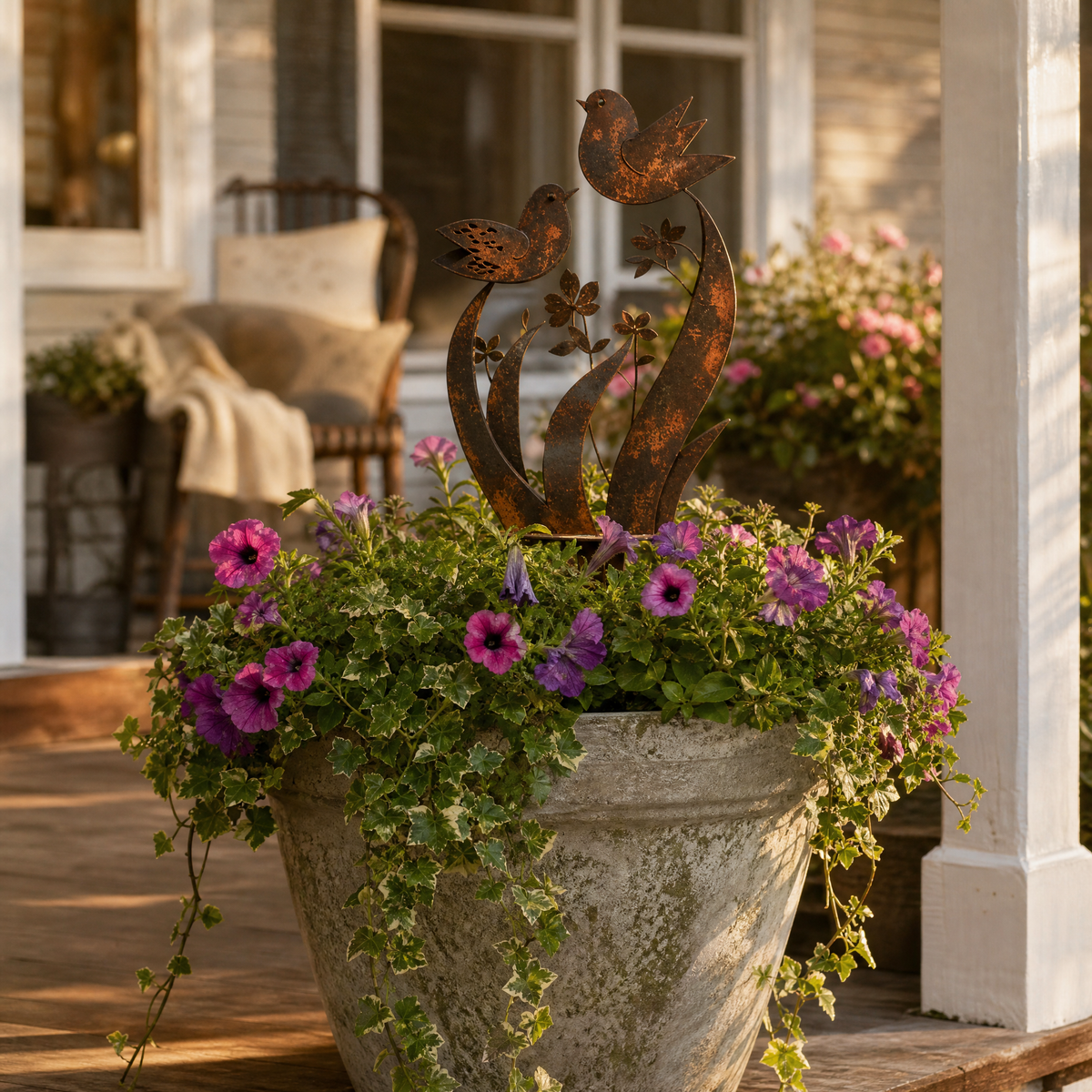 Rustic Bird and Wildflower Garden Stake
