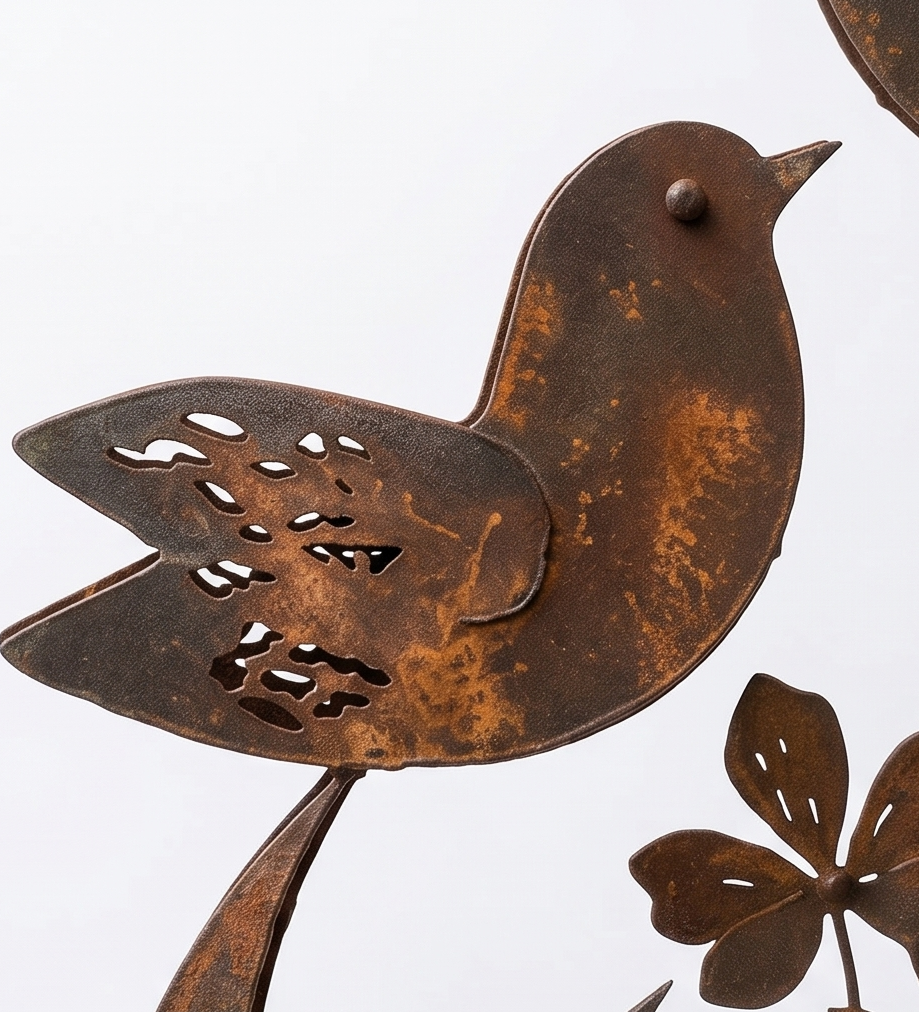 Rustic Bird and Wildflower Garden Stake