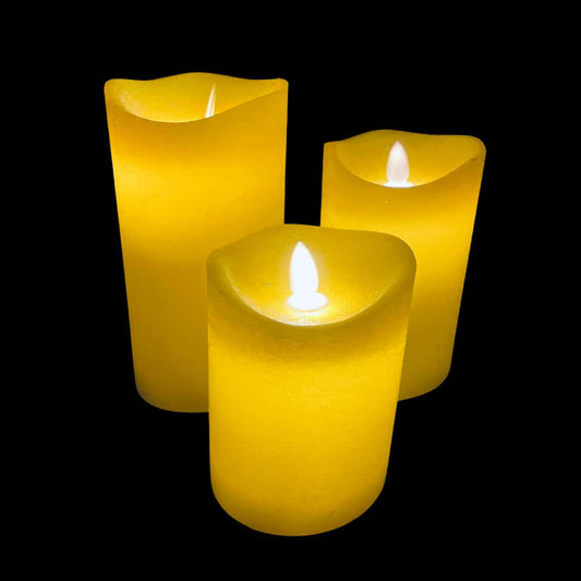 Rustic LED Pillar Candles Set of 3 with 3D Flame - 10/12.5/15 cm - Multiple Colors