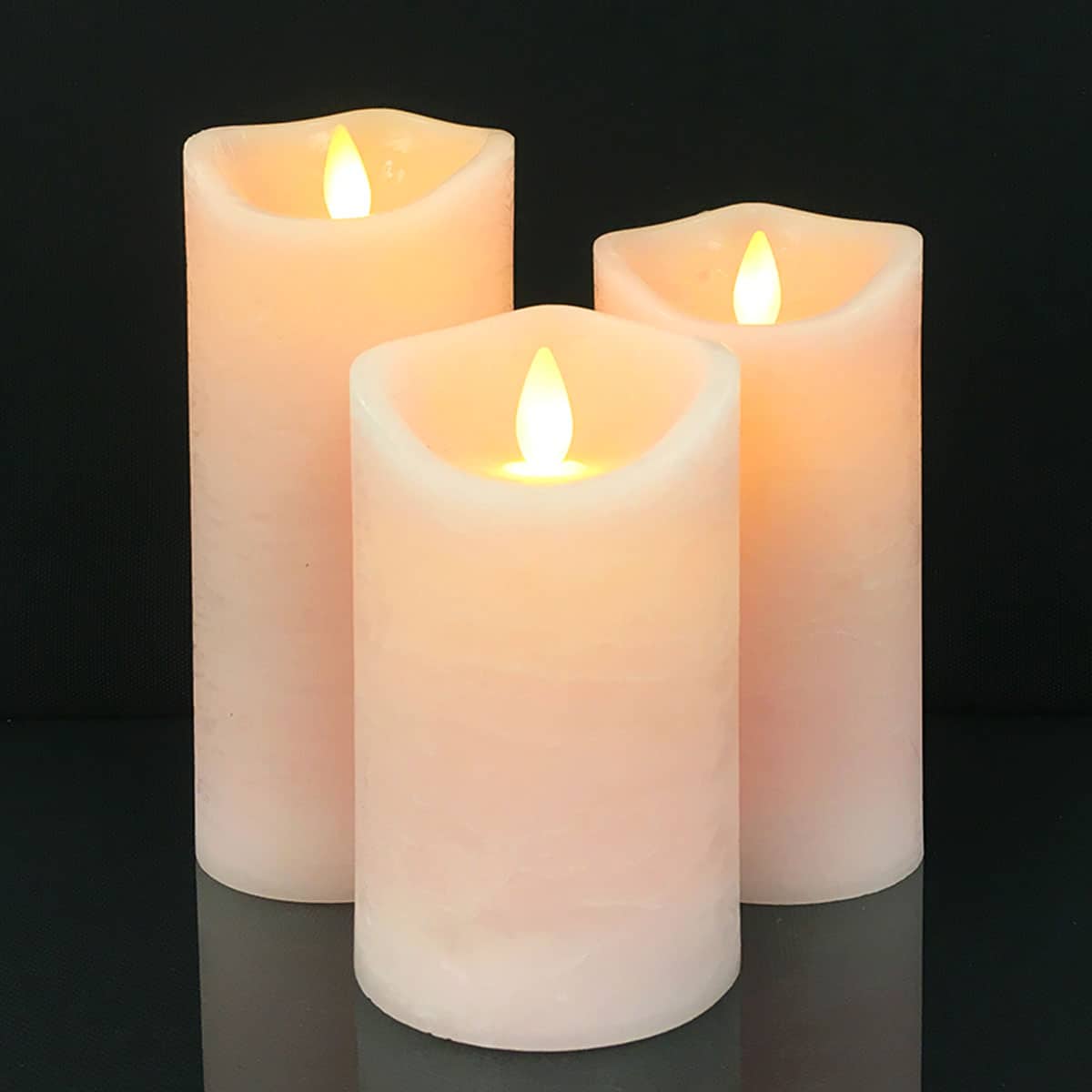 Rustic LED Pillar Candles Set of 3 with 3D Flame - 10/12.5/15 cm - Multiple Colors