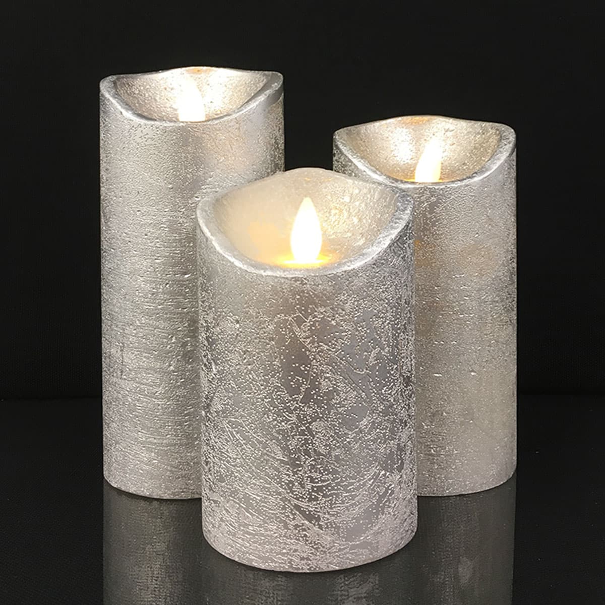 Rustic LED Pillar Candles Set of 3 with 3D Flame - 10/12.5/15 cm - Multiple Colors