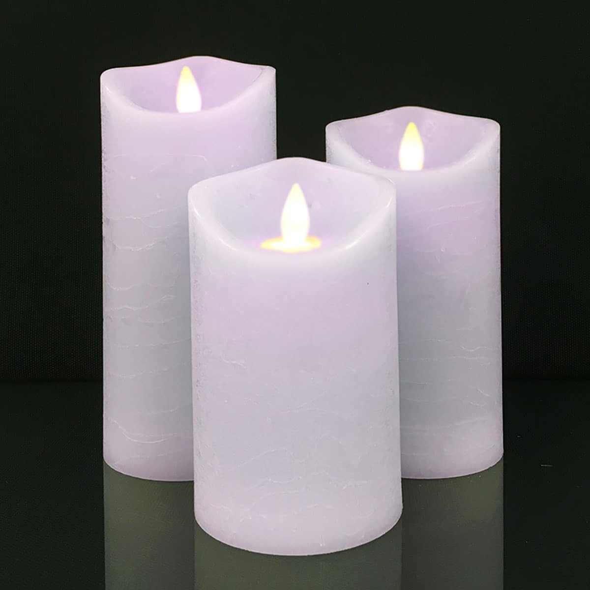 Rustic LED Pillar Candles Set of 3 with 3D Flame - 10/12.5/15 cm - Multiple Colors