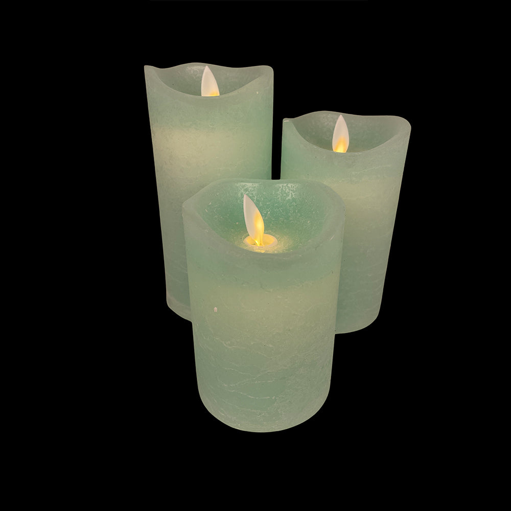 Rustic LED Pillar Candles Set of 3 with 3D Flame - 10/12.5/15 cm - Multiple Colors