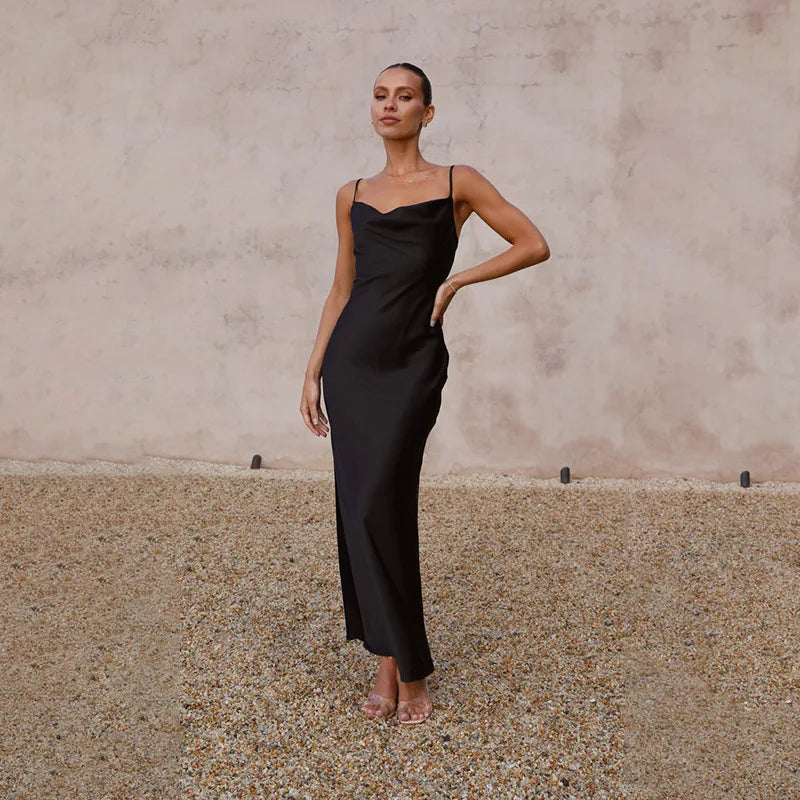 Satin Cowl-Neck Maxi Dress