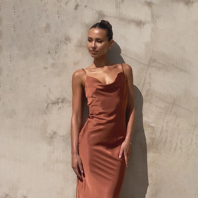 Satin Cowl-Neck Maxi Dress