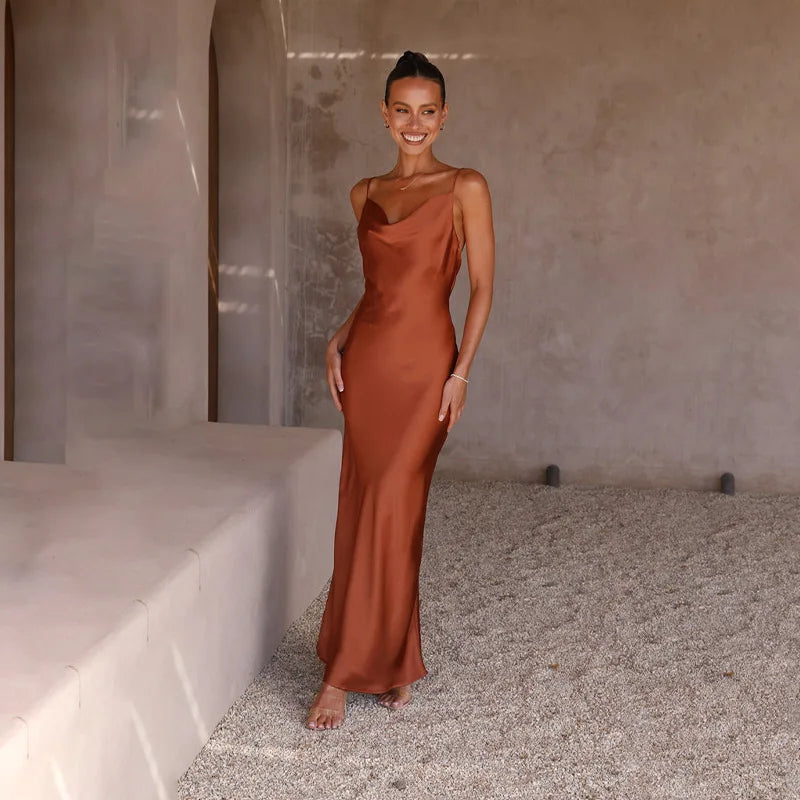 Satin Cowl-Neck Maxi Dress