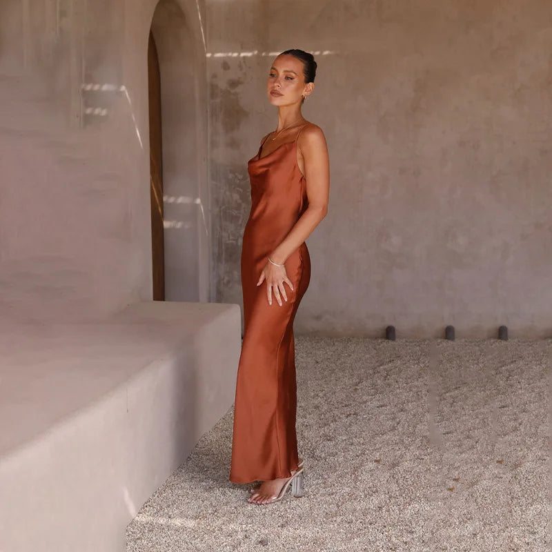 Satin Cowl-Neck Maxi Dress