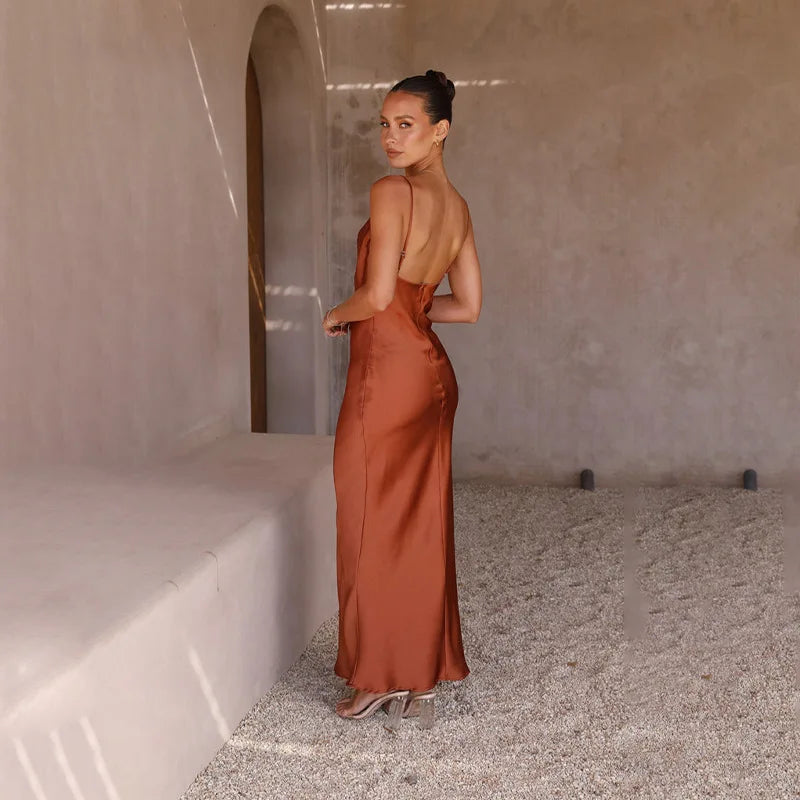 Satin Cowl-Neck Maxi Dress
