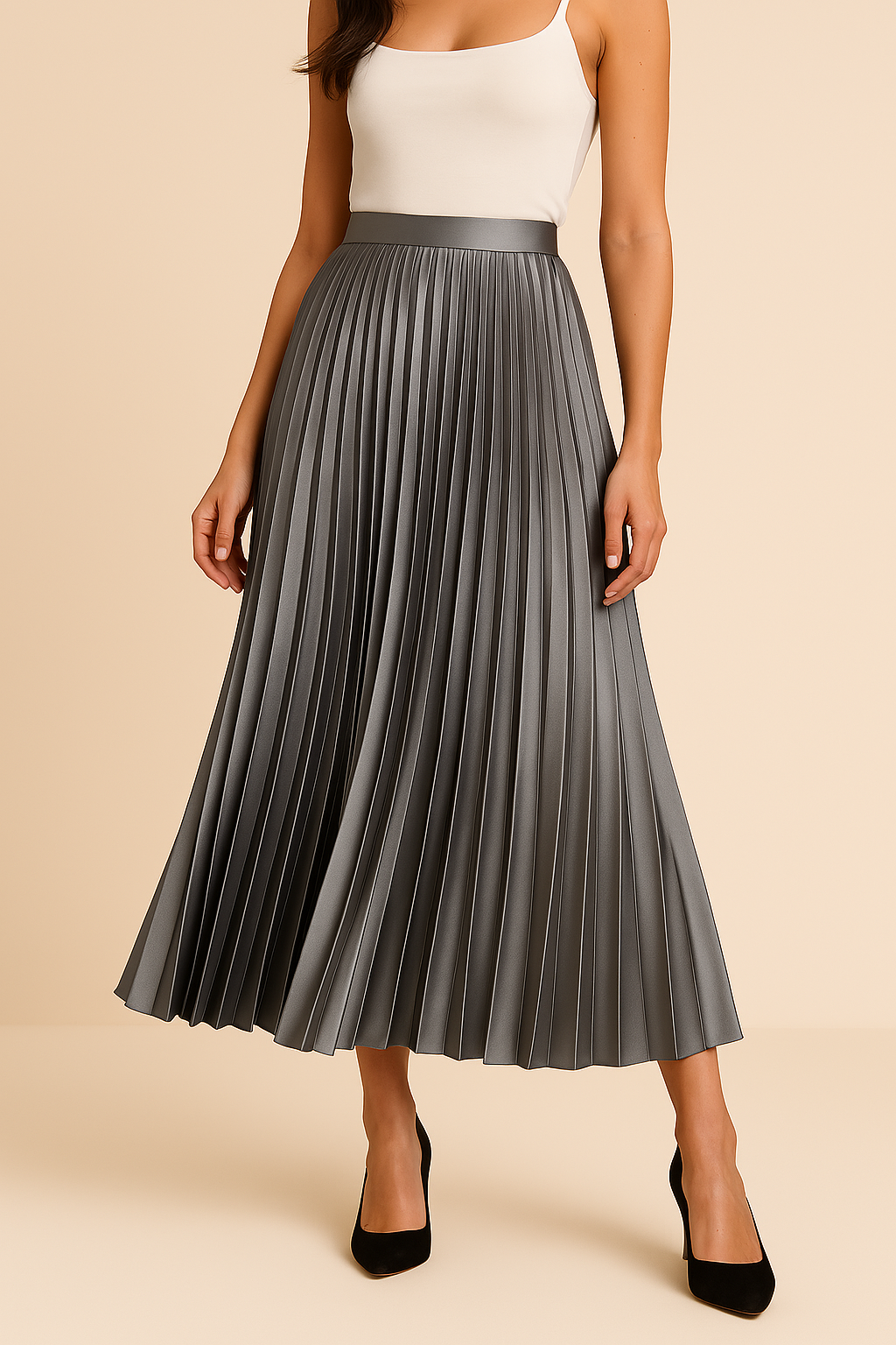 Satin Pleated Skirt | Elegant High Waist | Multiple Colors