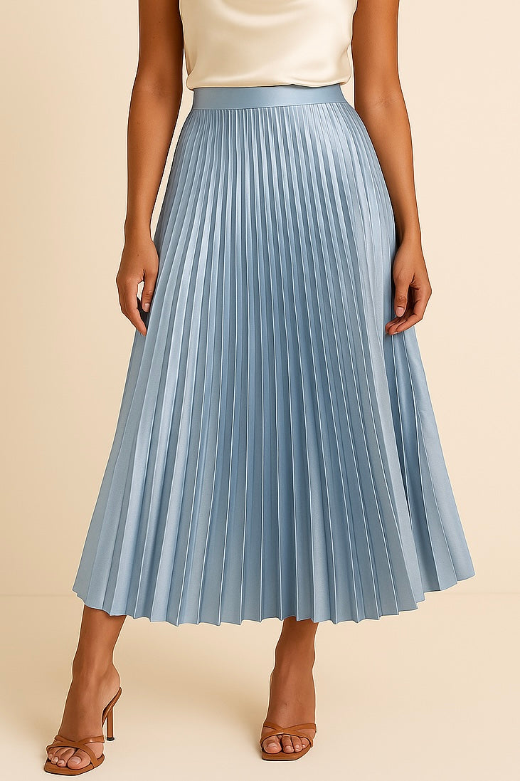 Satin Pleated Skirt | Elegant High Waist | Multiple Colors