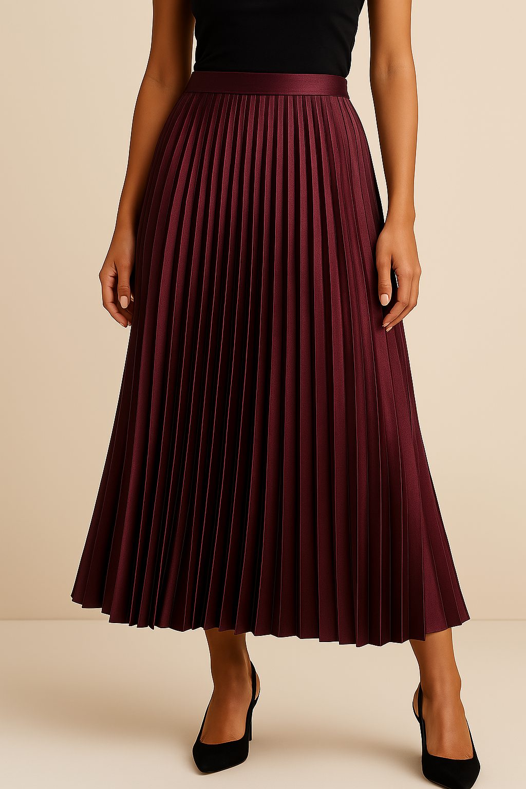 Satin Pleated Skirt | Elegant High Waist | Multiple Colors