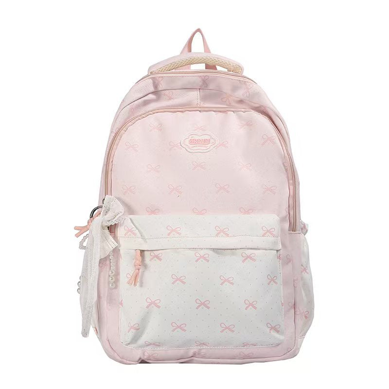 School Backpack with Bow Pattern