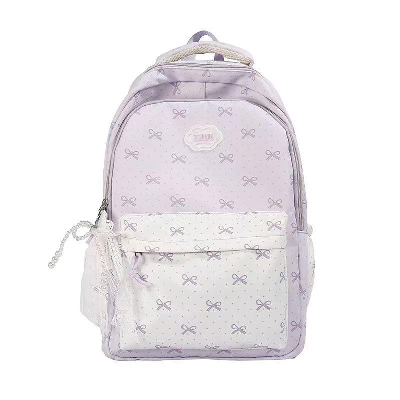 School Backpack with Bow Pattern
