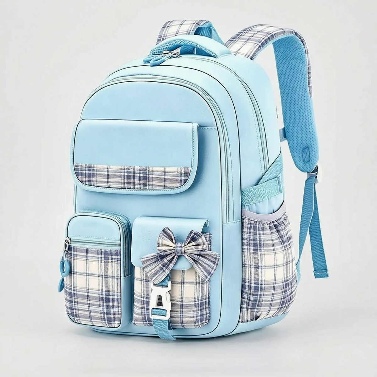 School Backpack with Plaid Detail