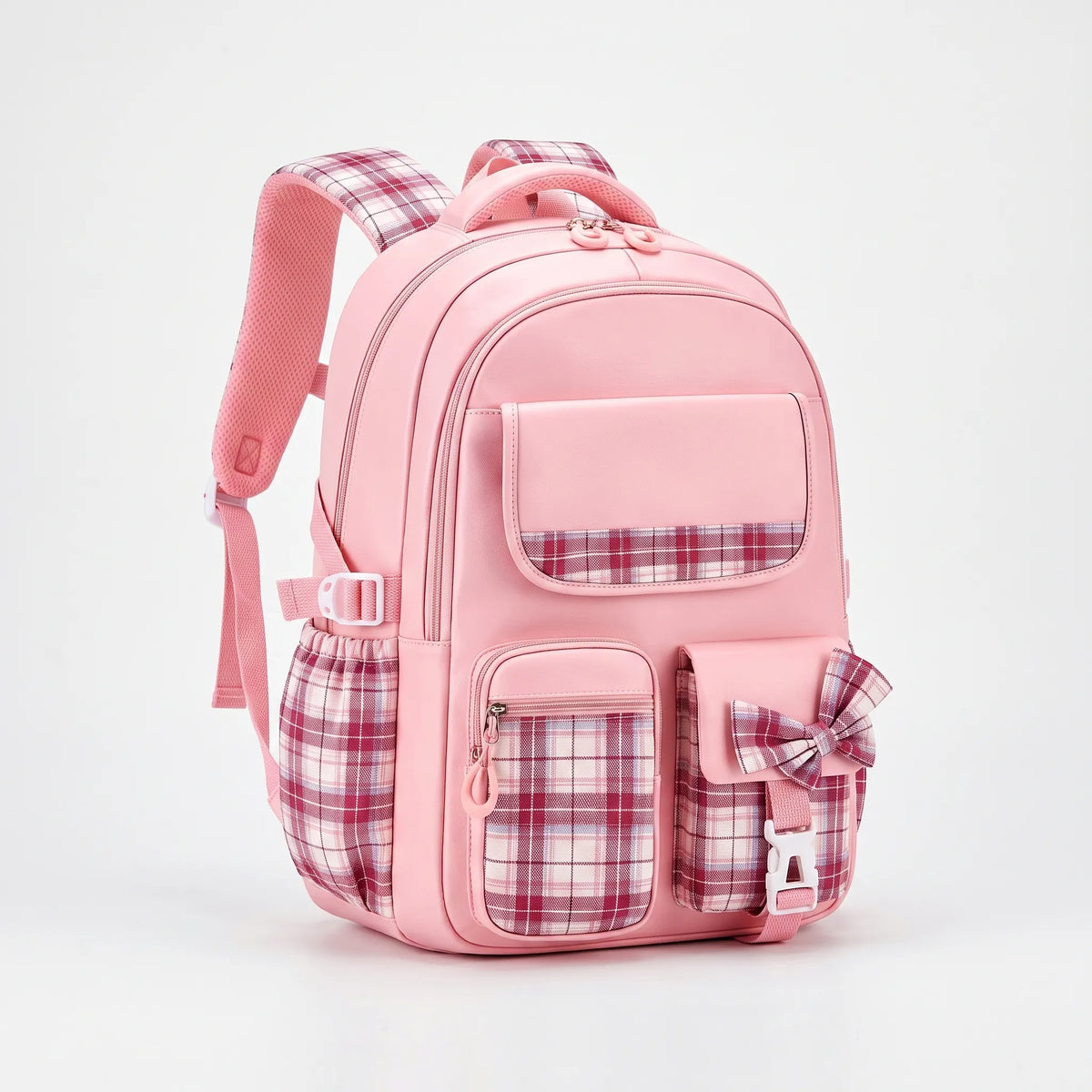 School Backpack with Plaid Detail