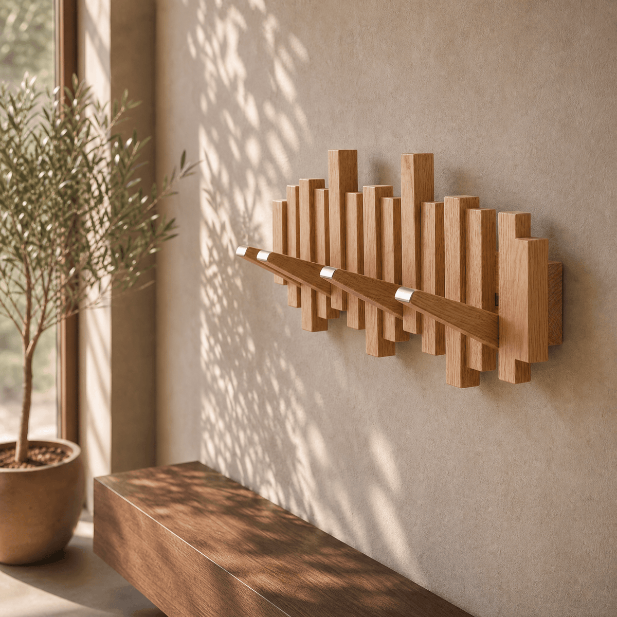 Sculptural Wooden Wall Coat Rack