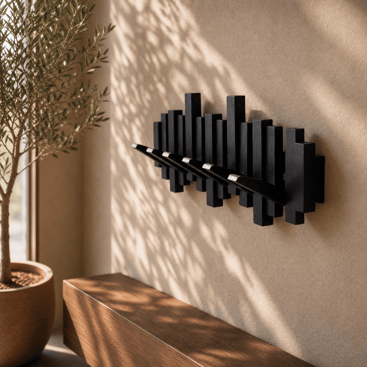 Sculptural Wooden Wall Coat Rack
