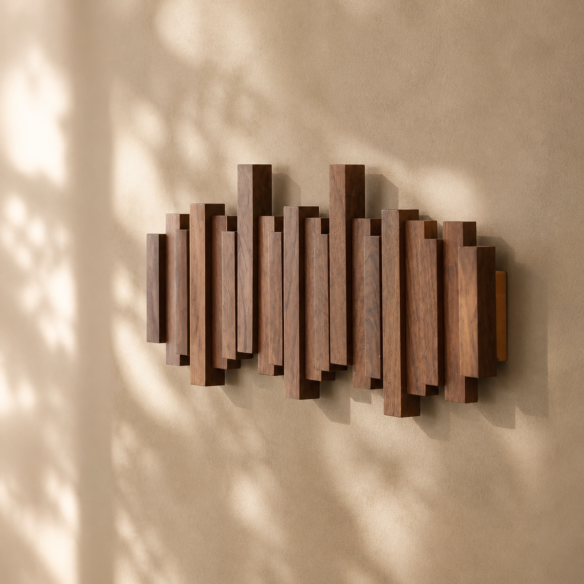 Sculptural Wooden Wall Coat Rack