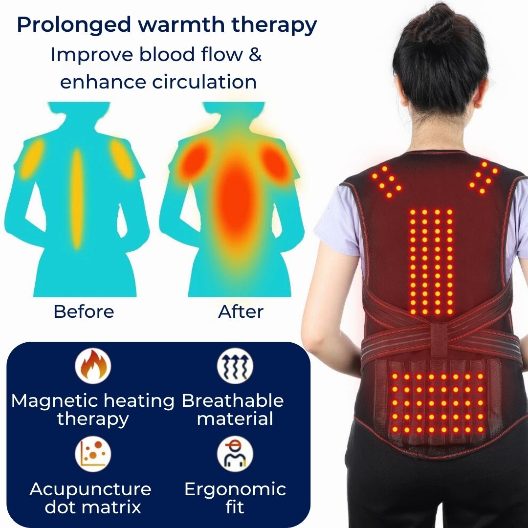 Self-Heating Back Support Brace - Adjustable Heated Posture Corrector for Back Pain Relief & Posture Improvement