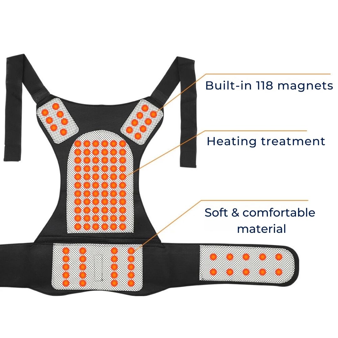 Self-Heating Back Support Brace - Adjustable Heated Posture Corrector for Back Pain Relief & Posture Improvement