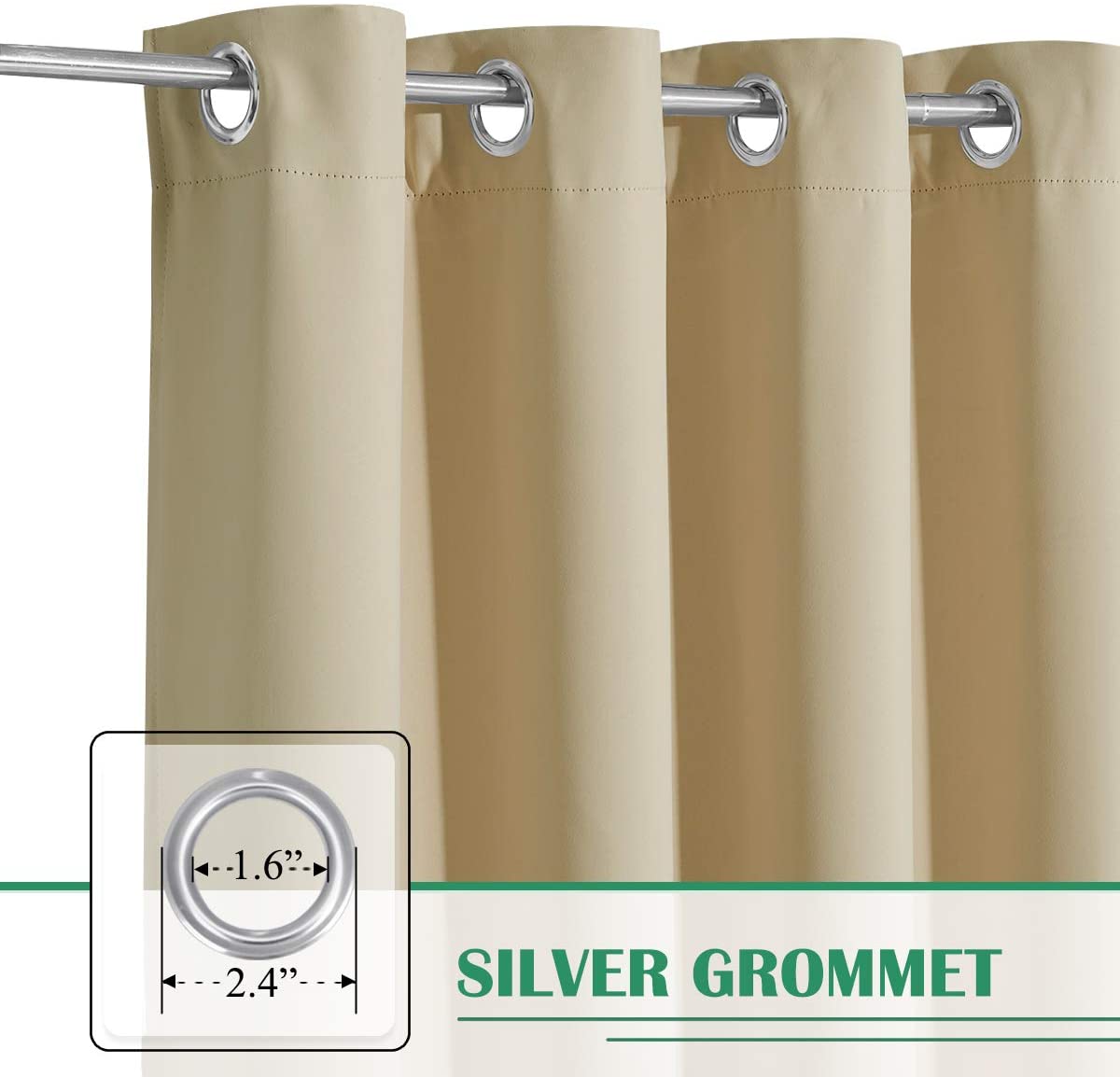 Set of 2 Waterproof Outdoor Patio Curtains with Grommets, Windproof & Privacy