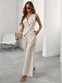 Sleeveless Blazer & Wide Leg Trousers Set