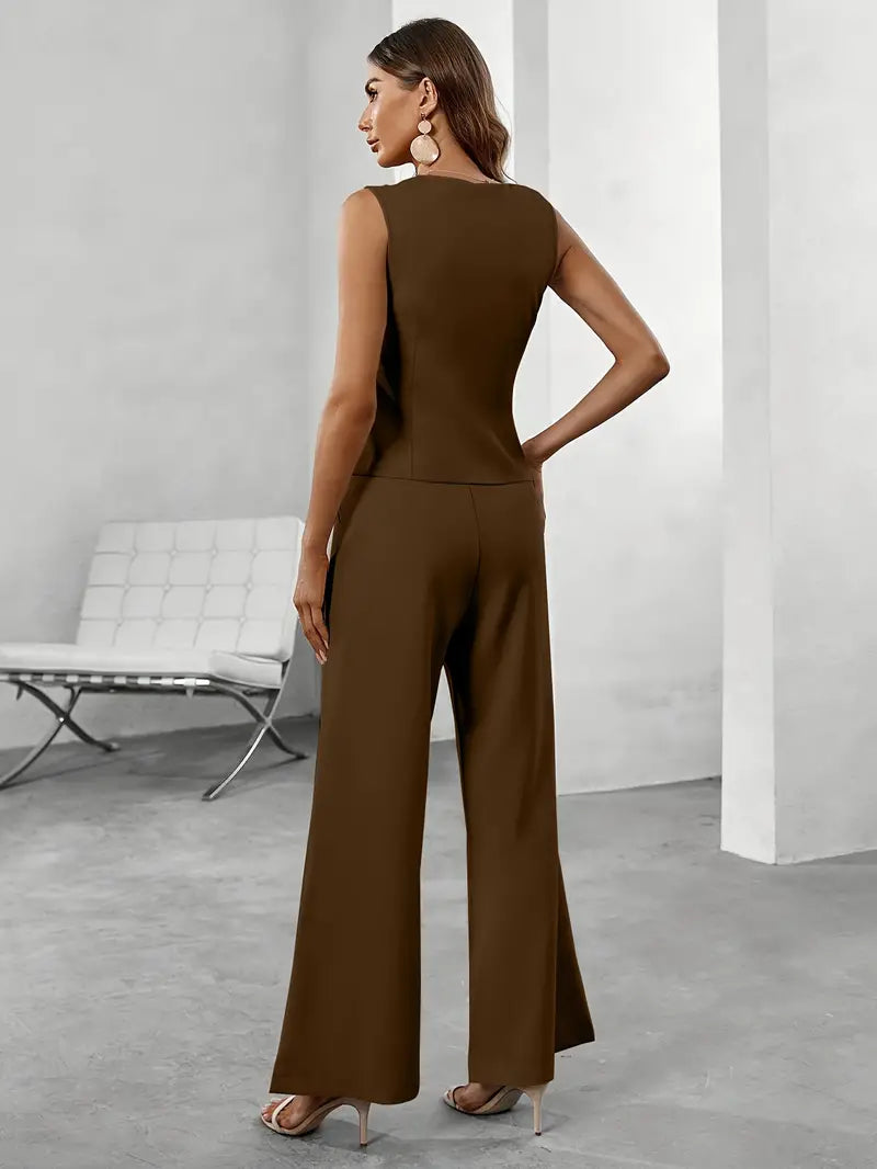 Sleeveless Blazer & Wide Leg Trousers Set