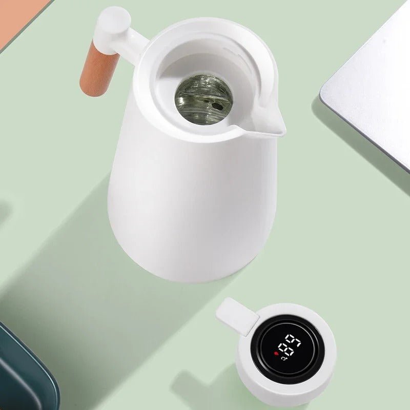 Smart Insulated Thermal Jug with Digital Temperature Display & Wooden Handle