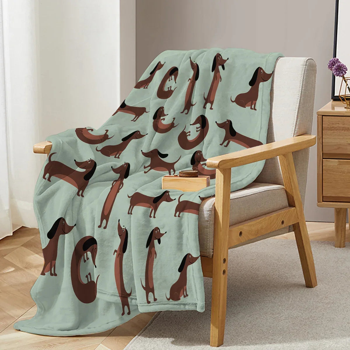 Soft Flannel Dachshund Print Fleece Blanket for Sofa and Bed