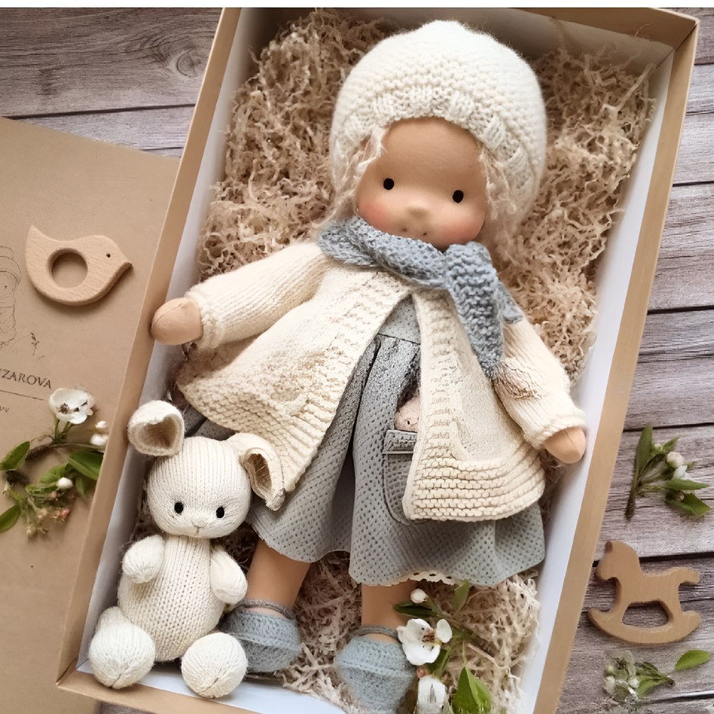 Soft Waldorf-Style Cuddle Doll with Soft Knit Cardigan