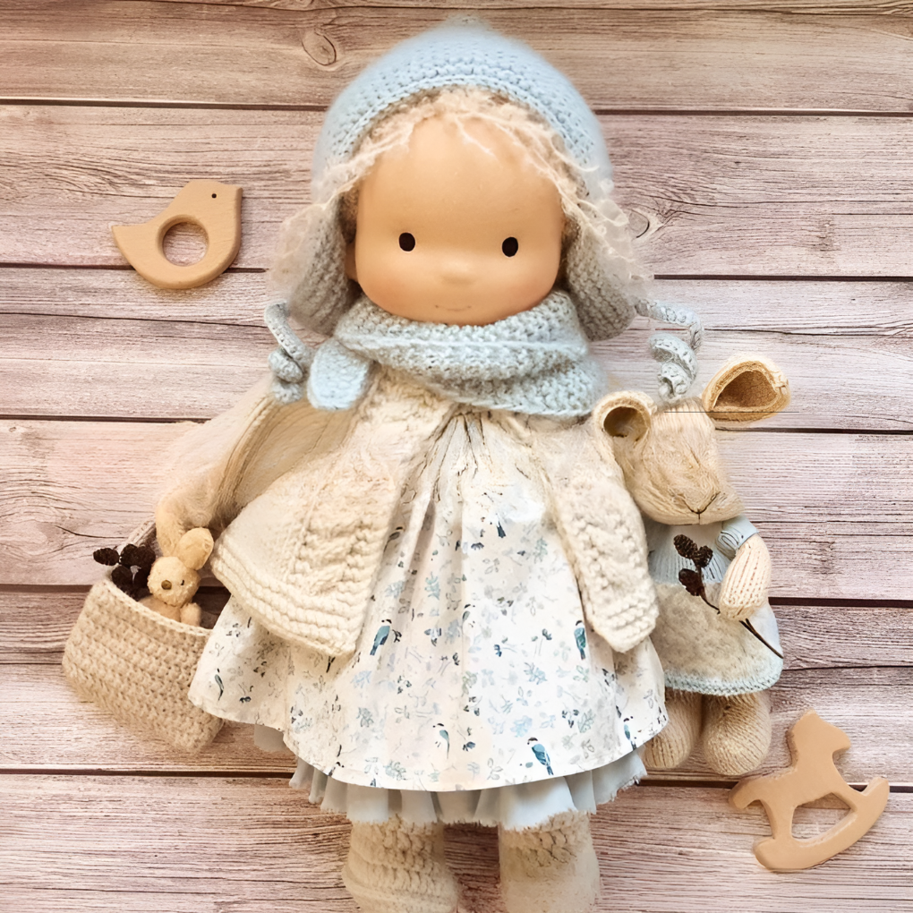 Soft Waldorf-Style Cuddle Doll with Soft Knit Cardigan