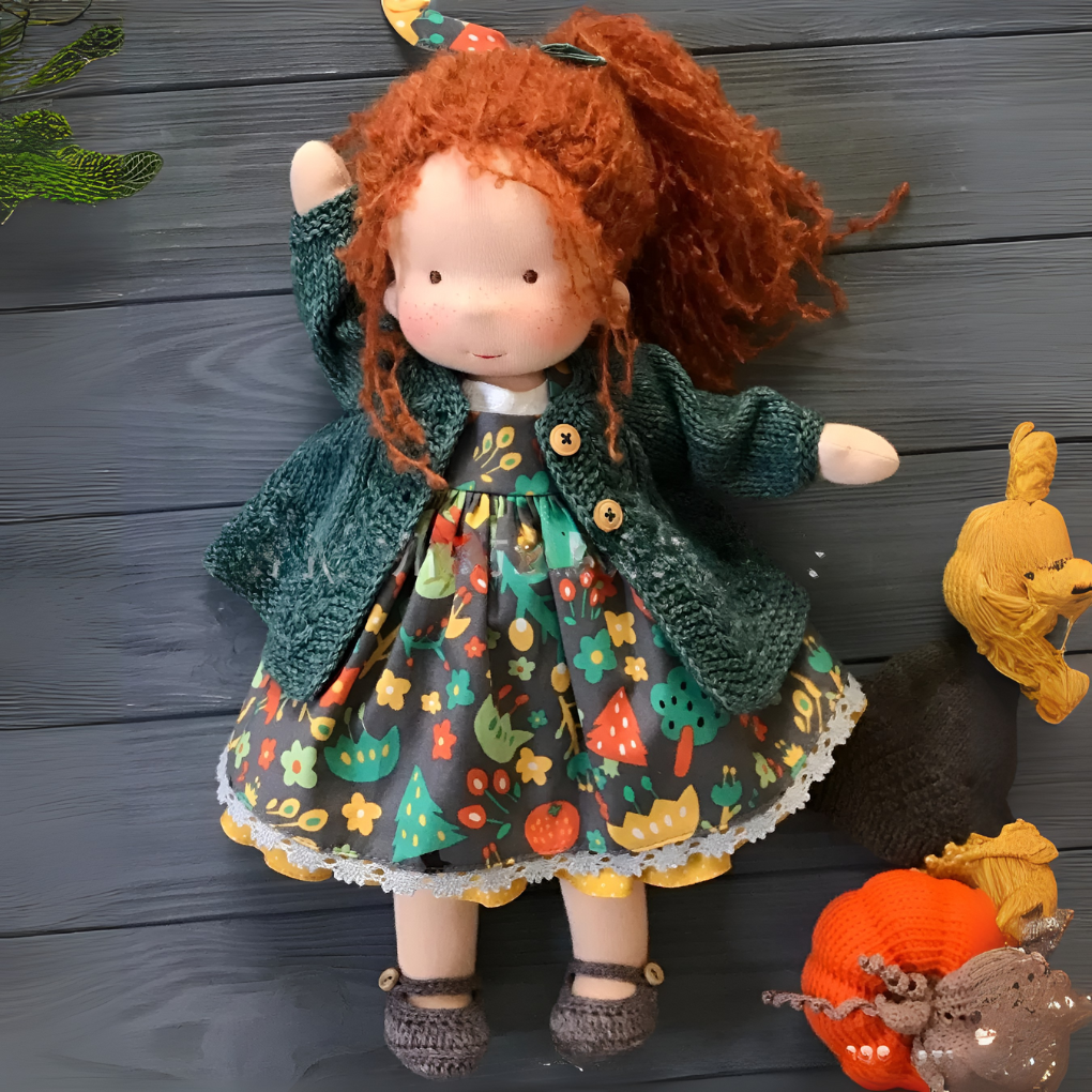 Soft Waldorf-Style Cuddle Doll with Soft Knit Cardigan