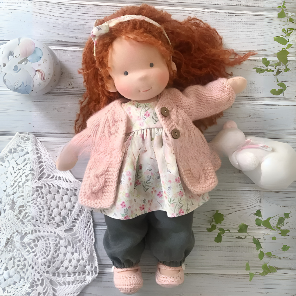 Soft Waldorf-Style Cuddle Doll with Soft Knit Cardigan