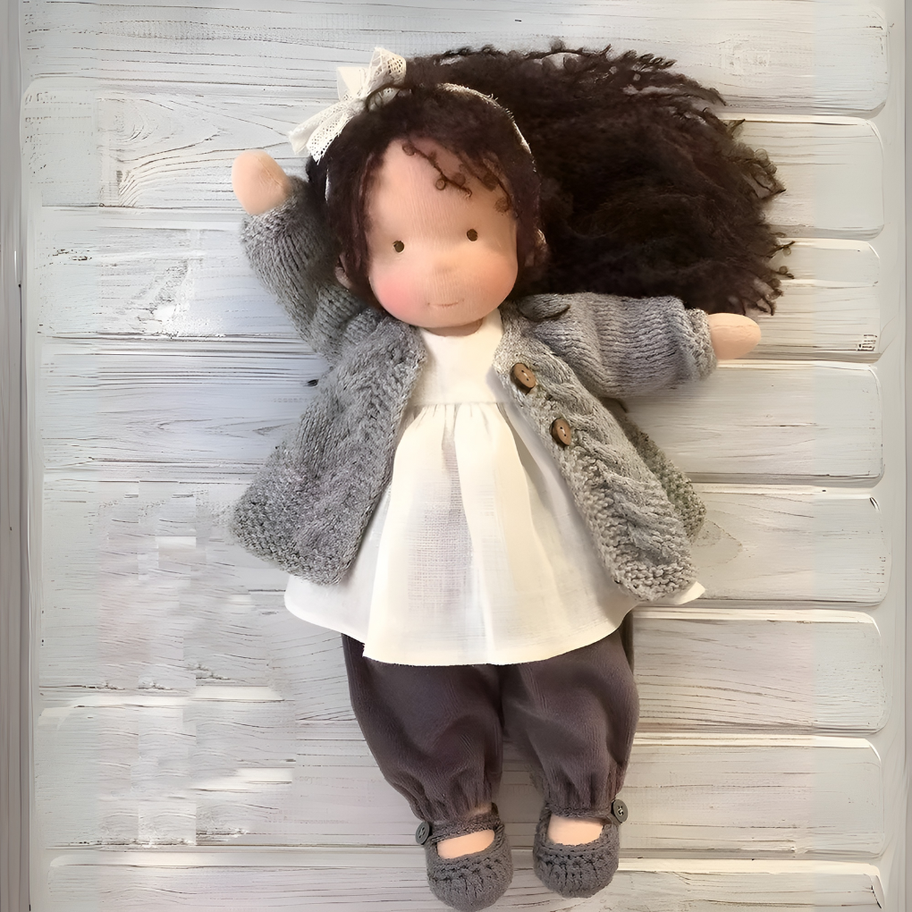 Soft Waldorf-Style Cuddle Doll with Soft Knit Cardigan