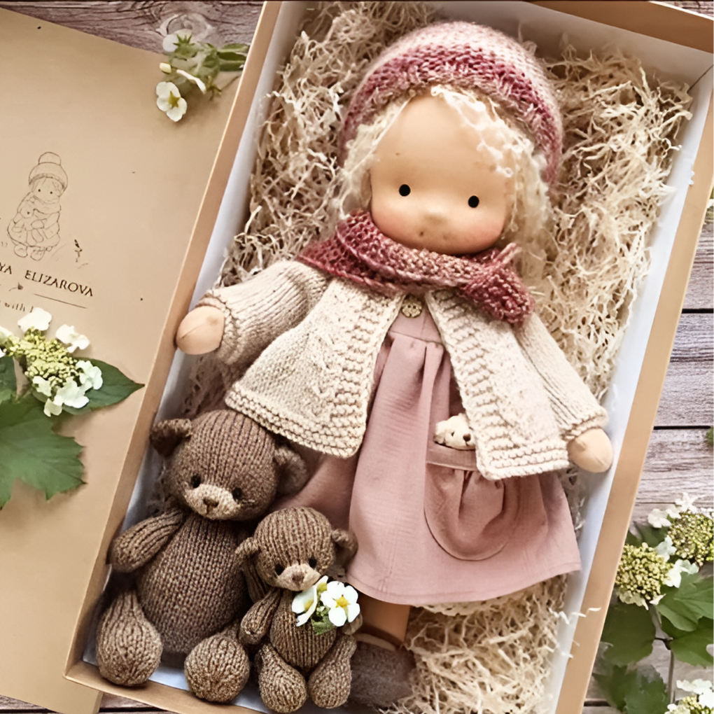 Soft Waldorf-Style Cuddle Doll with Soft Knit Cardigan