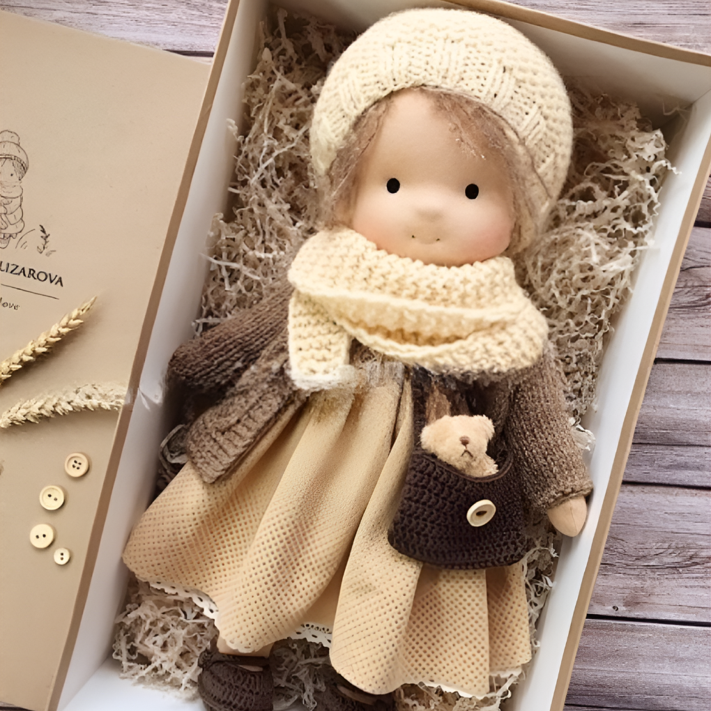Soft Waldorf-Style Cuddle Doll with Soft Knit Cardigan